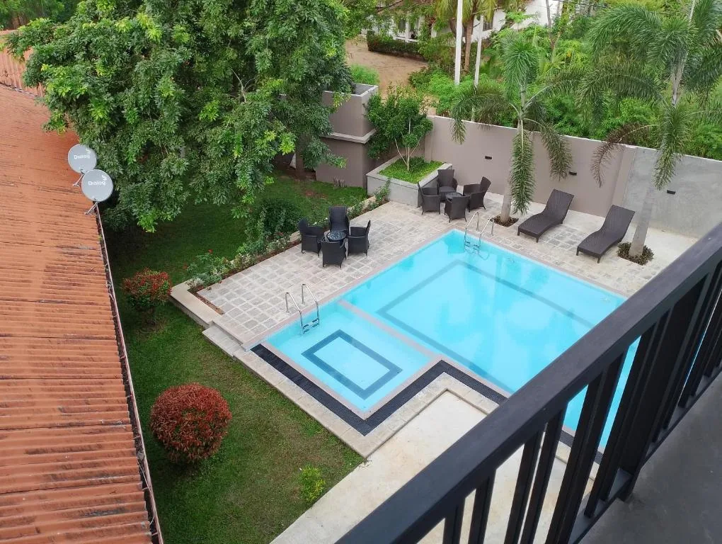 Pool and garden view from balcony side