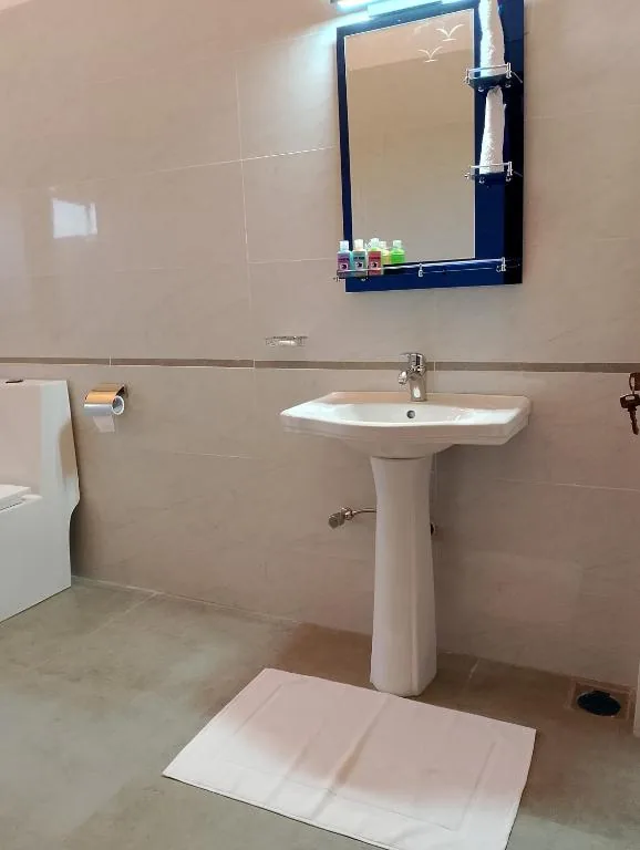 Bathroom sink and mirror setup