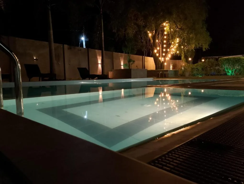 Pool area at night